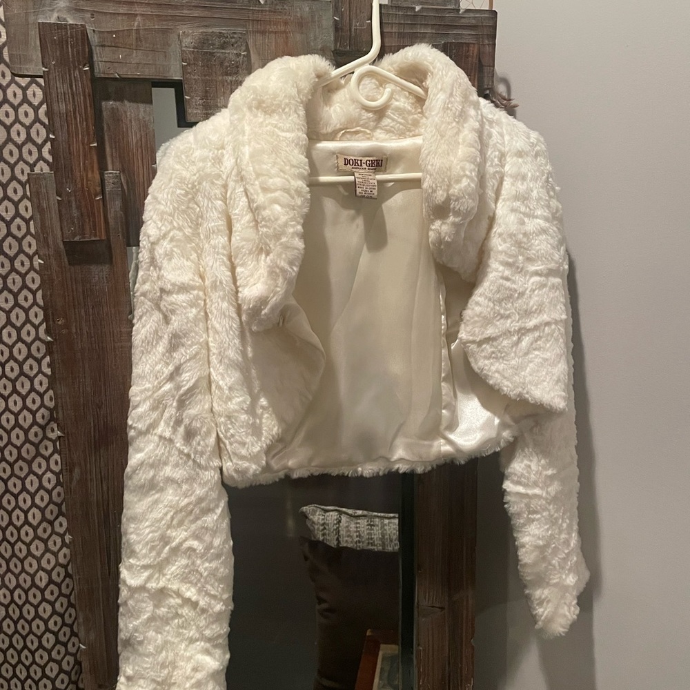 White faux fur Teddy jacket.